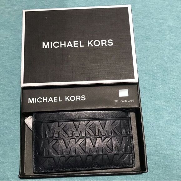 Michael Kors LEATHER Men's Tall Embossed Leather Card Case - Picture 8 of 11